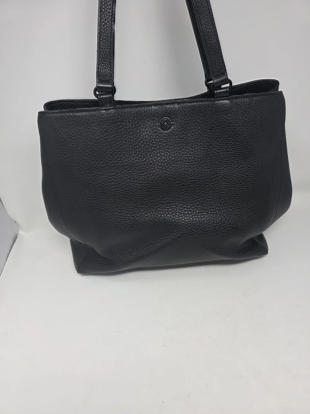 Dagne Dover Black Pebbled Leather Allyn Work Tote Laptop Bag With Shoe Bag